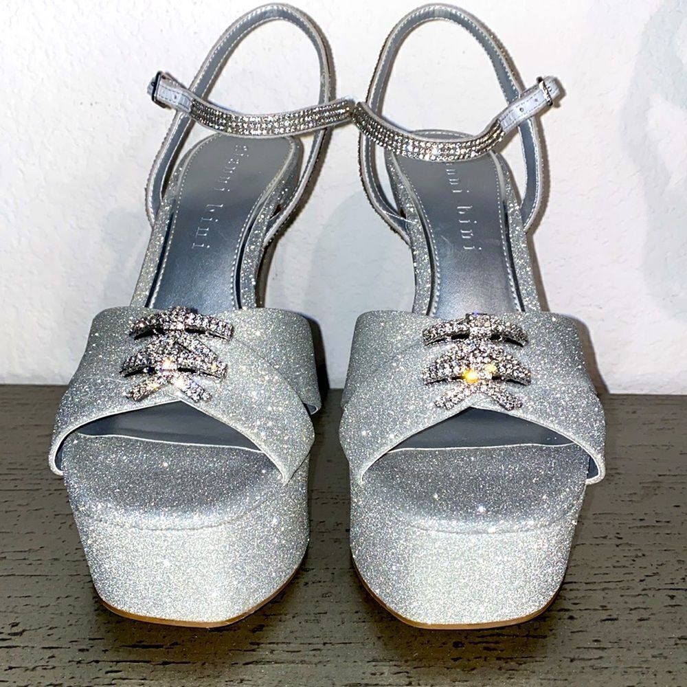 Gianni Bini Glitter Rhinestone Bow Platform Sandals - Picture 2 of 10
